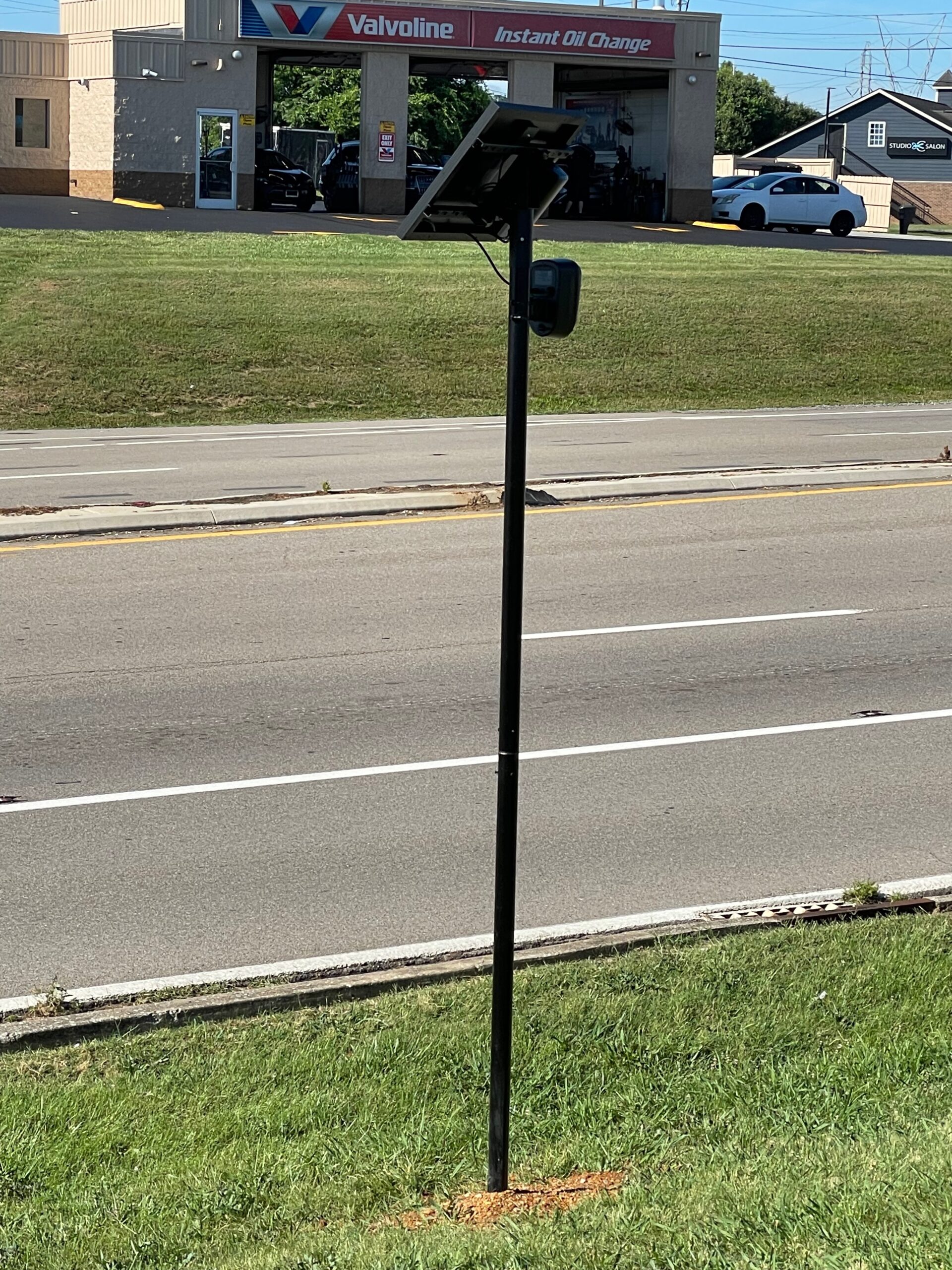 Newly installed Flock Safety camera and solar panel on Foothills Mall Drive in Maryville, Tennessee, June 2026